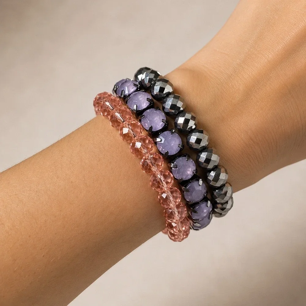 Simply Vera Vera Wang Romantic Multi Stretch Bracelet Stack Bow Purple Pink - OS